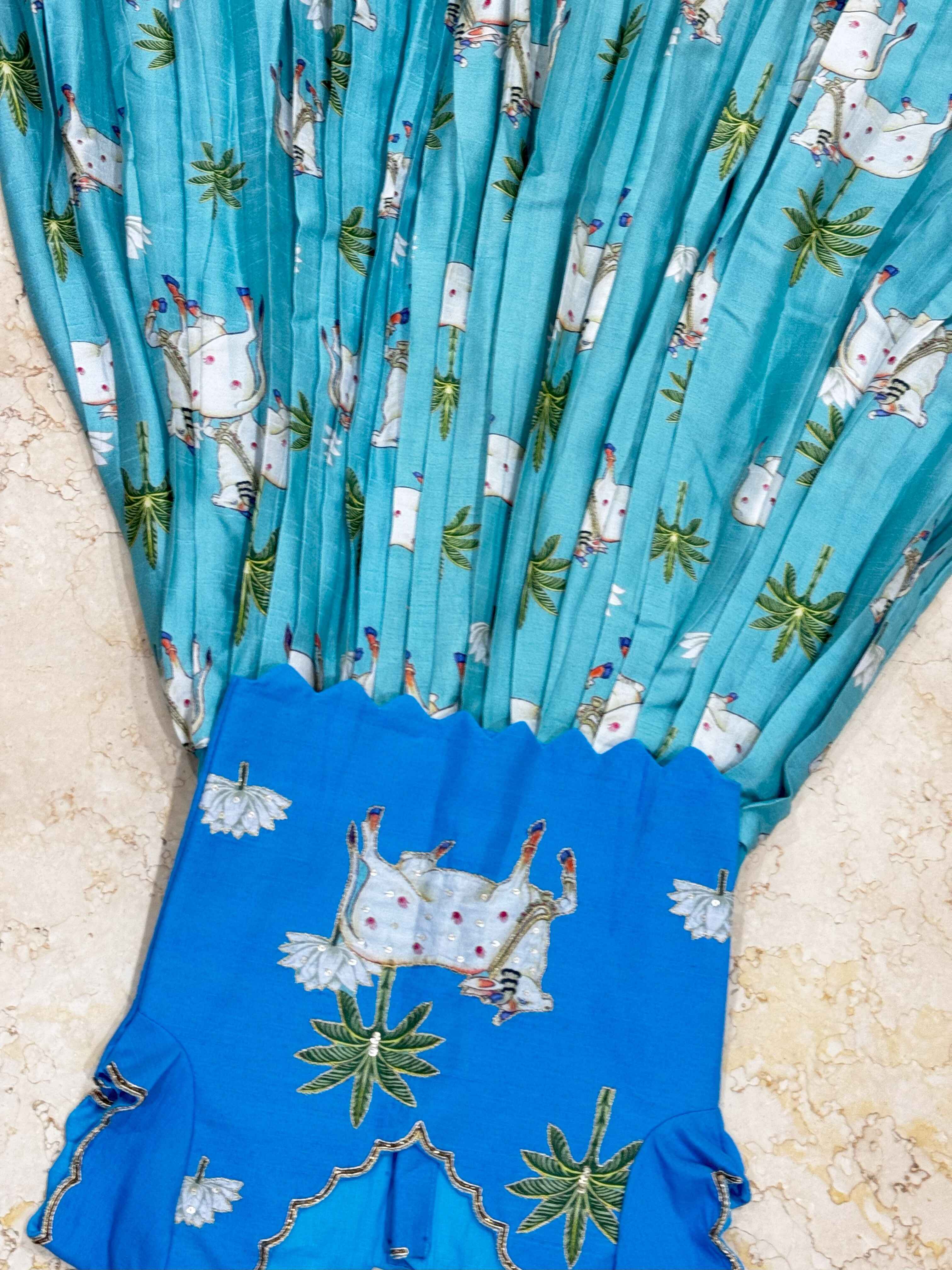 RadhaKrishnaDesignStudio - Blue Pichwai Lehenga and Raw Silk Blouse